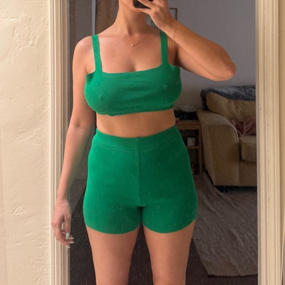 Amazon Other - Amazon Green Knit Crop Top and High-Waist Shorts Set